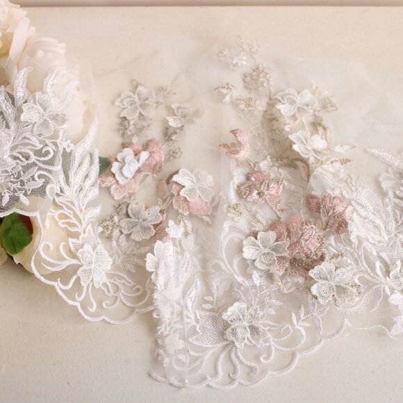 Embroidered Appliques, Embroidered Fabric Ends with Flower Appliques, Fairy - Picture 2 of 10